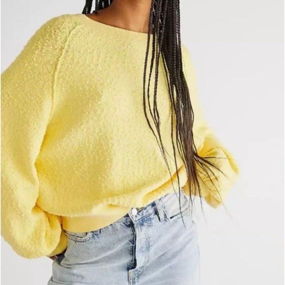 Free People Textured Knit Pullover Balloon Sleeve Sweater Yellow Size S